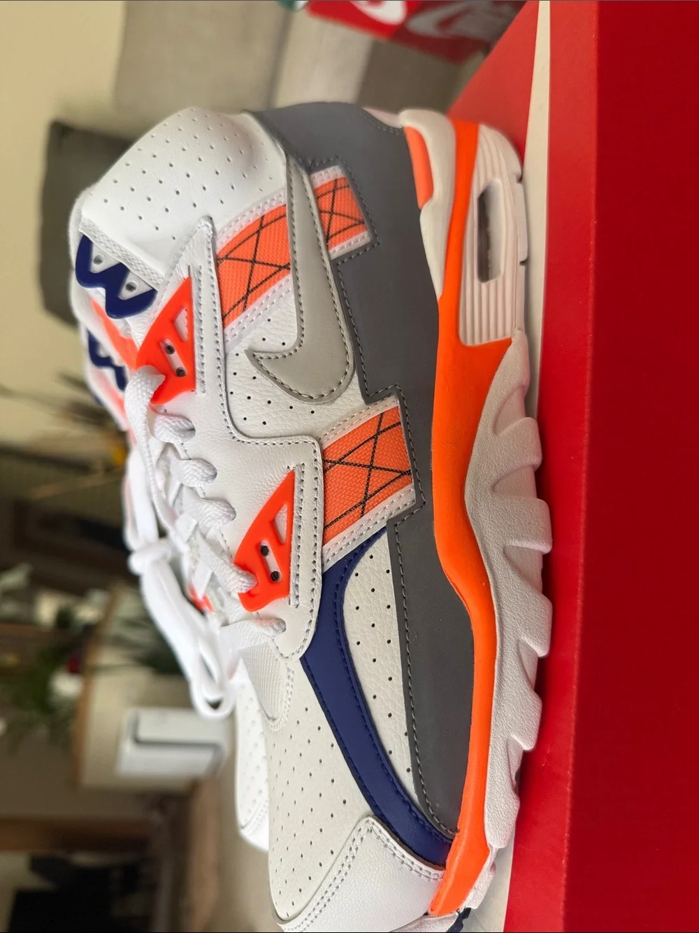 Men’s White and Orange Athletic Sneakers - Lightweight Sports Shoes
